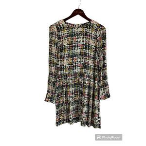Zara Woman Geometric Design Multicolor Dress Size L Fit Flare Sophisticated U3